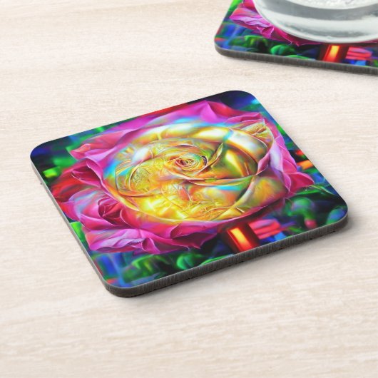 Psychedelic Rainbow-Roos Bier Onderzetter (Linkerzijde)