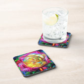 Psychedelic Rainbow-Roos Bier Onderzetter (Rechterzijde)