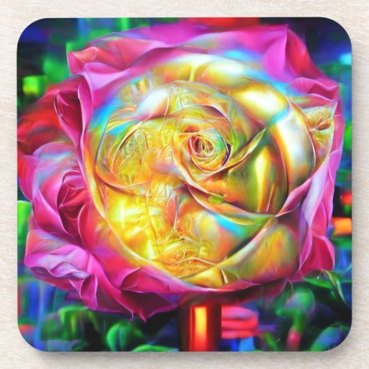 Psychedelic Rainbow-Roos Bier Onderzetter (Voorkant)