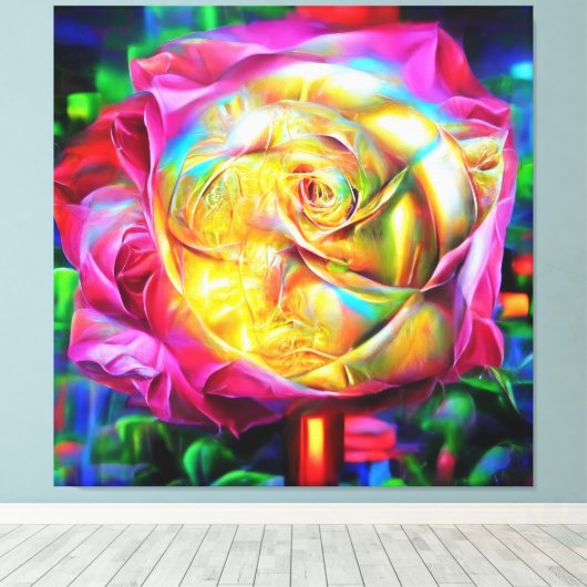 Psychedelic Rainbow-Roos Canvas Afdruk (Insitu (Houten vloer))