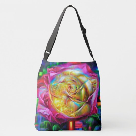Psychedelic Rainbow-Roos Crossbody Tas (Achterkant)