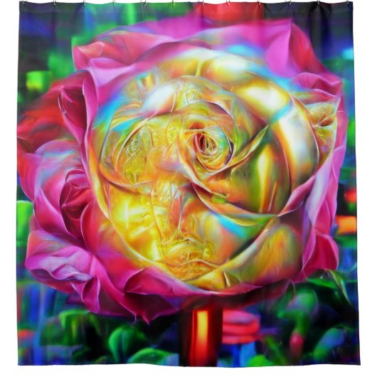 Psychedelic Rainbow-Roos Douchegordijn (Voorkant)