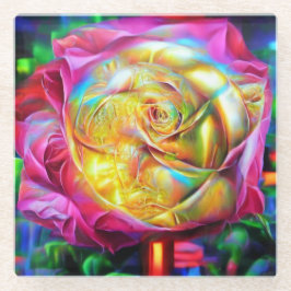 Psychedelic Rainbow-Roos Glazen Onderzetter