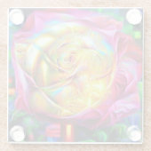 Psychedelic Rainbow-Roos Glazen Onderzetter (Achterkant)