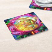 Psychedelic Rainbow-Roos Kartonnen Onderzetters (Schuin)