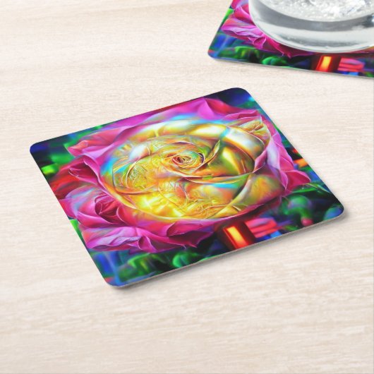 Psychedelic Rainbow-Roos Kartonnen Onderzetters (Schuin)