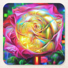 Psychedelic Rainbow-Roos Kartonnen Onderzetters