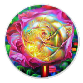 Psychedelic Rainbow-Roos Keramische Knop