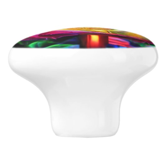 Psychedelic Rainbow-Roos Keramische Knop (Zijkant)