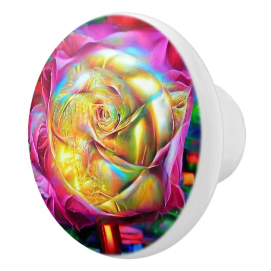 Psychedelic Rainbow-Roos Keramische Knop (Rechts)