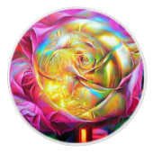 Psychedelic Rainbow-Roos Keramische Knop (Voorkant)