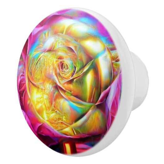 Psychedelic Rainbow-Roos Keramische Knop (Rechts)