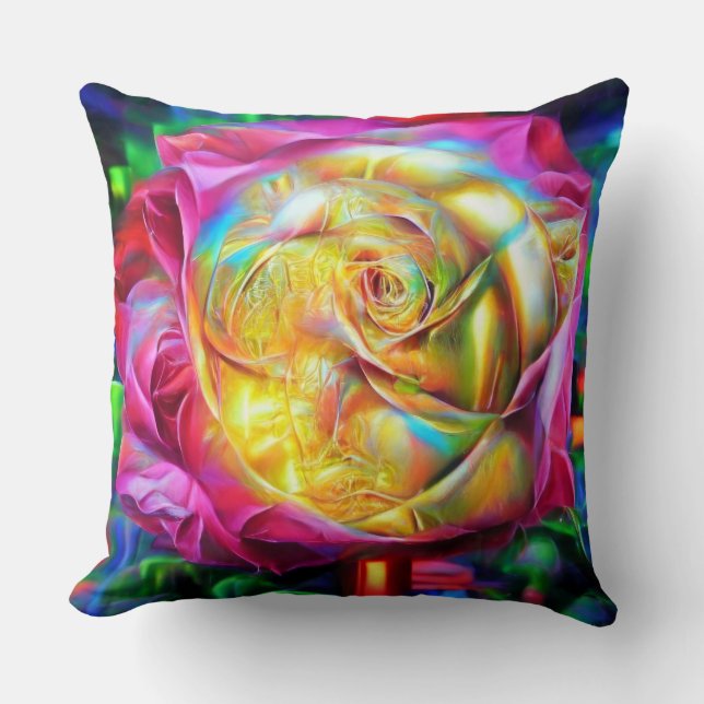 Psychedelic Rainbow-Roos Kussen (Voorkant)
