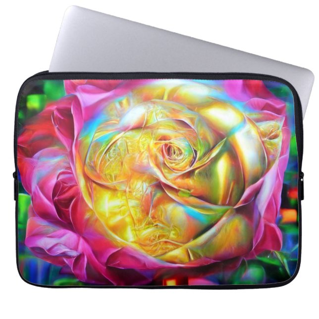 Psychedelic Rainbow-Roos Laptop Sleeve (Voorkant)