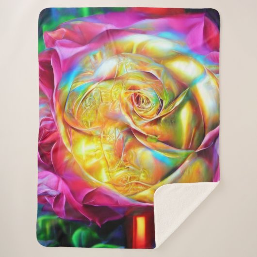 Psychedelic Rainbow-Roos Sherpa Deken (Voorkant)