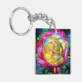 Psychedelic Rainbow-Roos Sleutelhanger (Voorkant Links)