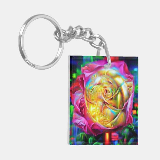 Psychedelic Rainbow-Roos Sleutelhanger (Voorkant Links)