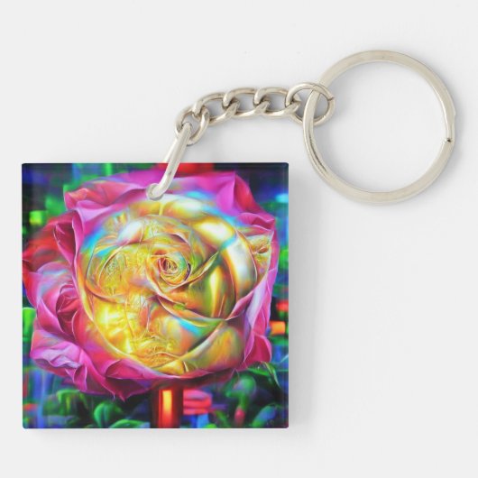 Psychedelic Rainbow-Roos Sleutelhanger (Achterkant)