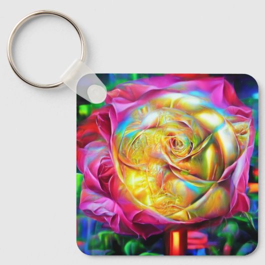 Psychedelic Rainbow-Roos Sleutelhanger (Voorkant)