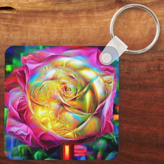 Psychedelic Rainbow-Roos Sleutelhanger (Achterkant)