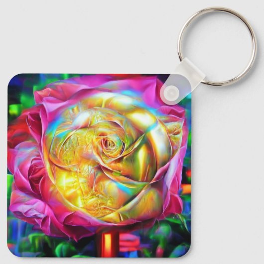 Psychedelic Rainbow-Roos Sleutelhanger (Achterkant)