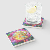 Psychedelic Rainbow-Roos Stenen Onderzetter (Zijkant)