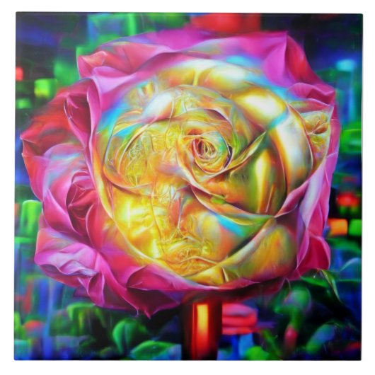 Psychedelic Rainbow-Roos Tegeltje (Voorkant)