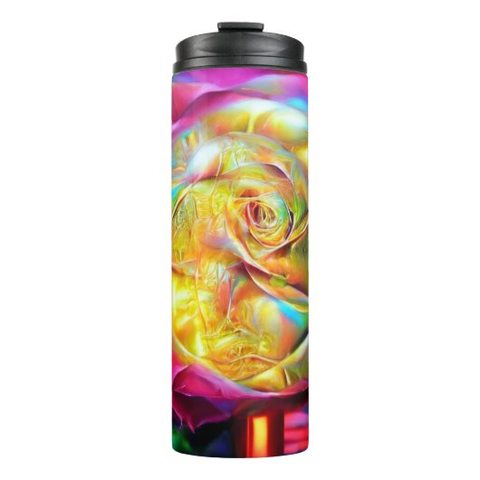 Psychedelic Rainbow-Roos Thermosbeker (Voorkant)