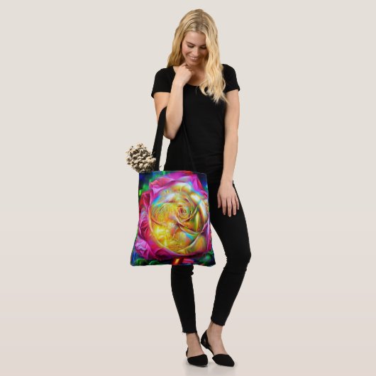 Psychedelic Rainbow-Roos Tote Bag (Op model)