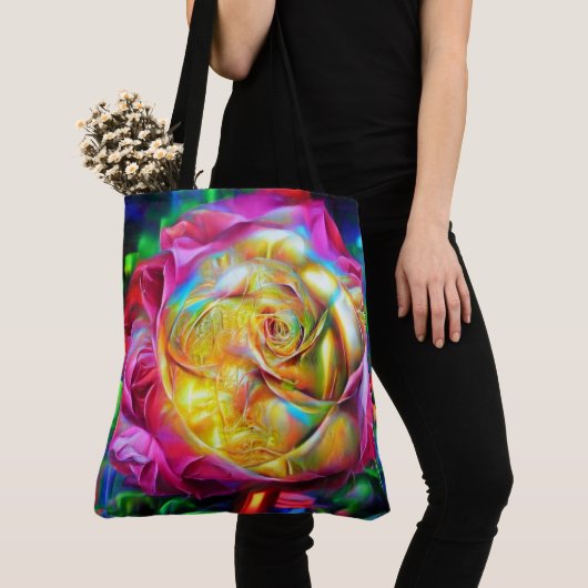 Psychedelic Rainbow-Roos Tote Bag (Dichtbij)