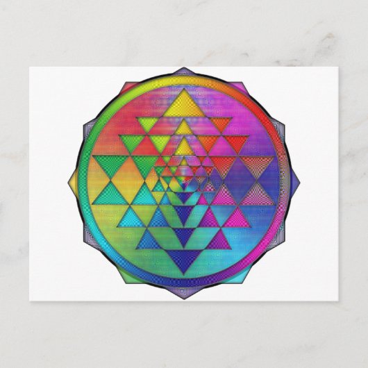 Psychedelic Rainbow Sri Yantra voor voorspoed Briefkaart (Voorkant)