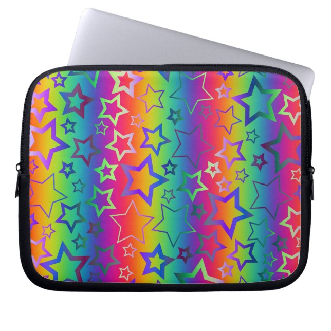 Psychedelic Rainbow Stars Laptop Sleeve (Voorkant)