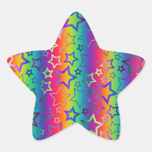Psychedelic Rainbow Stars Ster Sticker (Voorkant)