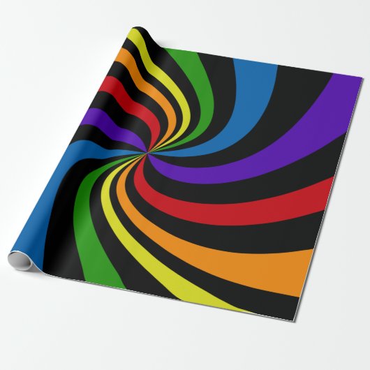 Psychedelic Rainbow Swirl Bold Black Abstract Wild Cadeaupapier (Uitgerold)