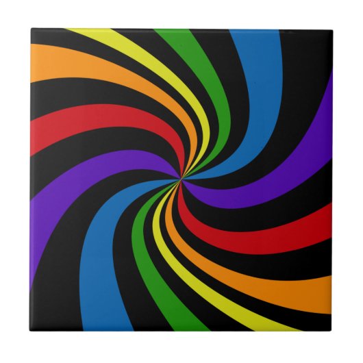 Psychedelic Rainbow Swirl Bold Black Abstract Wild Tegeltje (Voorkant)