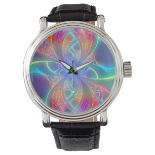 Psychedelic Rainbow Swirls Fractal Pattern Horloge