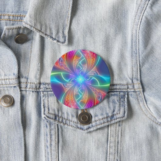 Psychedelic Rainbow Swirls Fractal Pattern Ronde Button 7,6 Cm (In situ)