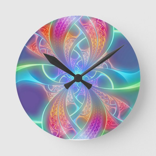 Psychedelic Rainbow Swirls Fractal Pattern Ronde Klok (Voorkant)