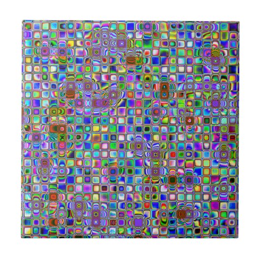 Psychedelic Rainbow Textured Mosaic Tiles Pattern Tegeltje (Voorkant)