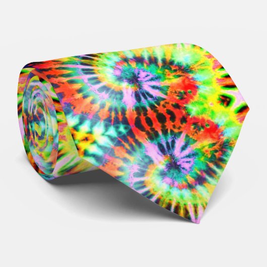 Psychedelic Rainbow Tie Dye Stropdas (Opgerold)