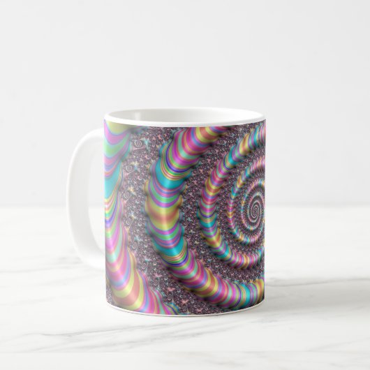 Psychedelic Rainbow Unicorn Funky Nautilus Fractal Koffiemok (Voorkant links)