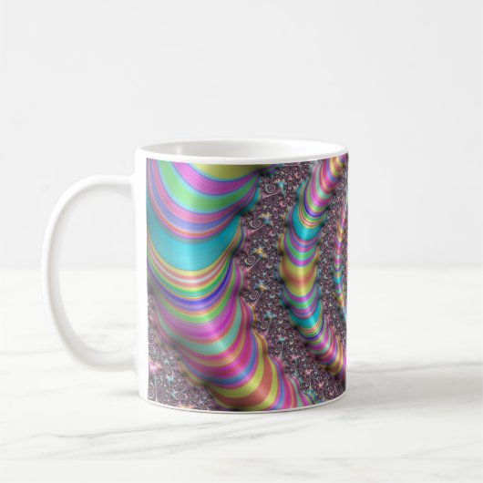 Psychedelic Rainbow Unicorn Funky Nautilus Fractal Koffiemok (Links)