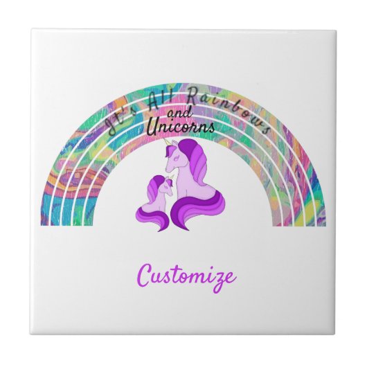 Psychedelic Rainbows and Unicorns Thunder_Cove Tegeltje (Voorkant)