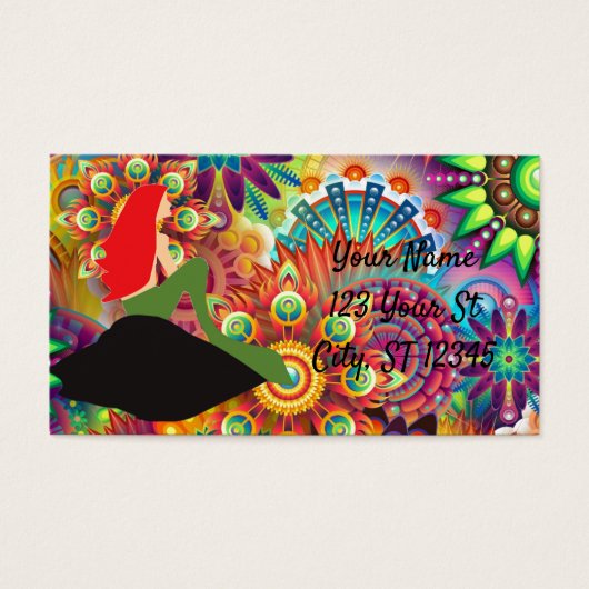 Psychedelic Redhead Mermaid Sitting Thunder_Cove Visitekaartje (Voorkant)