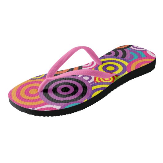 Psychedelic Retro 60s Spirals Circles Design Teenslippers (Schuin)