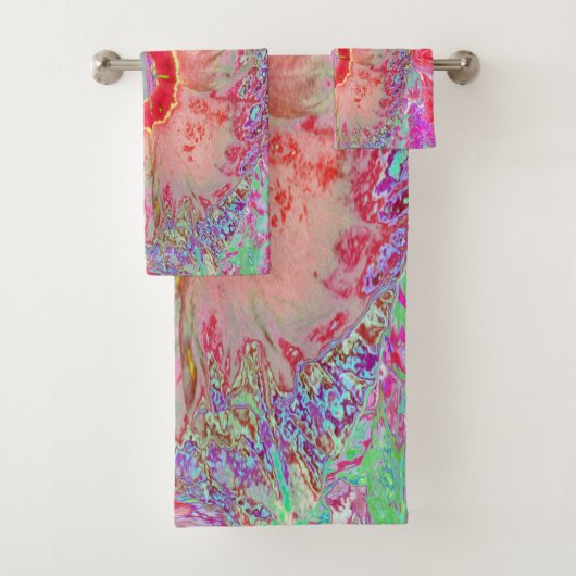 Psychedelic Retro Coral Rainbow Hibiscus Bad Handdoek (Insitu)