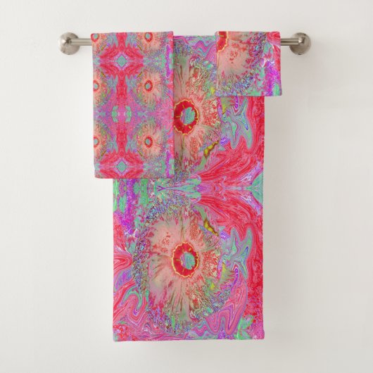 Psychedelic Retro Coral Rainbow Hibiscus Bad Handdoek (Insitu)