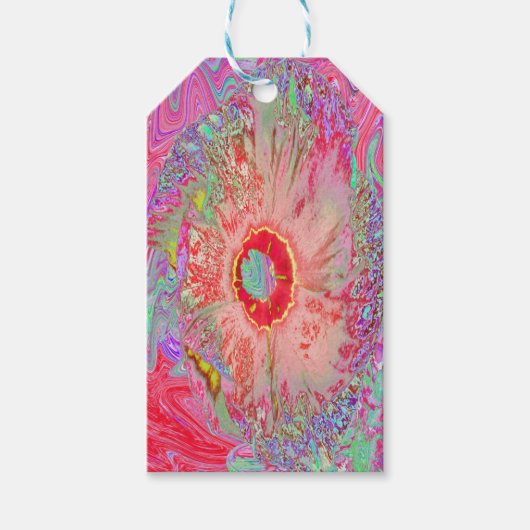 Psychedelic Retro Coral Rainbow Hibiscus Cadeaulabel (Voorkant)