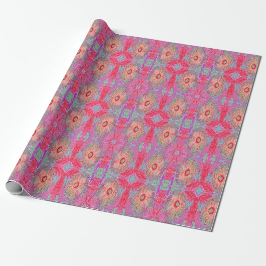 Psychedelic Retro Coral Rainbow Hibiscus Cadeaupapier (Uitgerold)