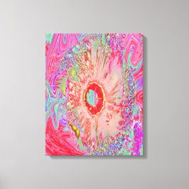 Psychedelic Retro Coral Rainbow Hibiscus Canvas Afdruk